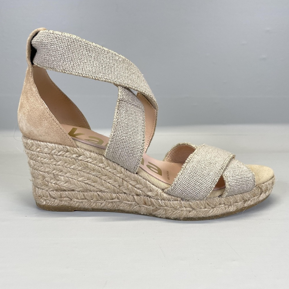 Kanna Espadrille Wedge Sandals Womens Size 37 Beige Crisscross Strappy Shoes